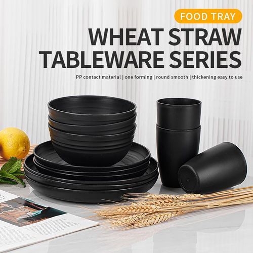 16pcs/set wheat straw tableware set, plate + bowl + cup set