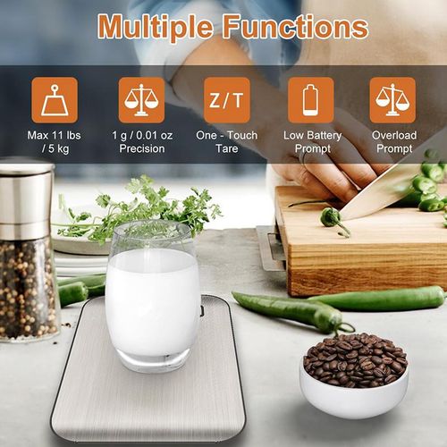 CYFAZA Food Kitchen Scale Stainless Steel 5kg/1g With Tare Function, LCD Display, Battery Operated