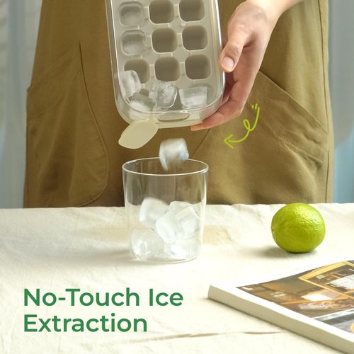 Ice Cube Tray with Lid and Bin 21 Pcs Quick-Fill Ice Cube Mold for Freezer Easy Press to Release White No-Touch Ice Cube Trays