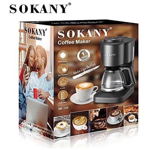 Sokany Quality 6-Cup Drip Coffee Maker, Simply Brew Compact Drip Filter Coffee Machine, Front Access Easy Fill ,Auto Keep Warm Function And Smart Anti-Drip System