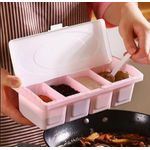Multi-Compartment Kitchen Spice Storage Box with Lid – Pink