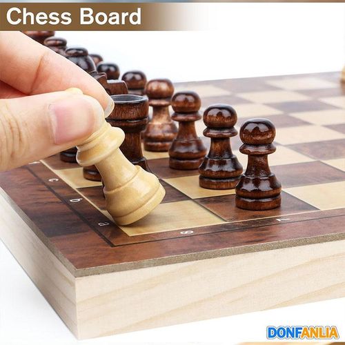 DONFANLIA Chess Game, 3-in-1 Wooden Chess Game, Foldable Travel Chess Game for Children, Portable Chess Games Chess Set for Family Party Travel - 24 x 24 cm