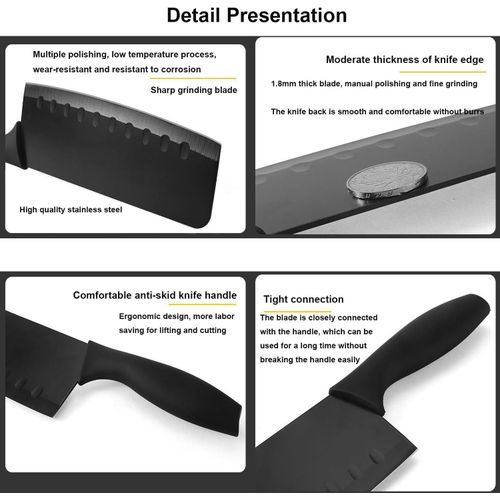 Knife Sets, 7 Pieces Black Kitchen Knife Set with Stainless Steel Kitchen Knife, Melon Planer, Holder, Chopping Board/Professional Kitchen Chef Knives Set for Hotel, Family