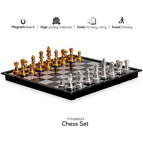 Magnetic Travel Chess Set Portable Folding Board With Extra Queens For All Ages