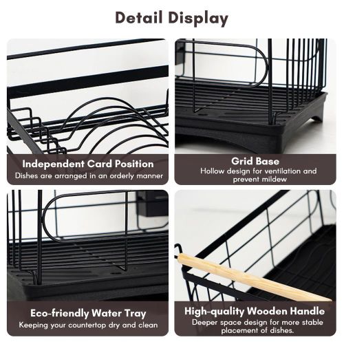 Dish Drying Rack 3-Tier Dish Racks with Detachable Drainboard Chopstick Rack Bowl Holder Storage Rack for Kitchen Counter
