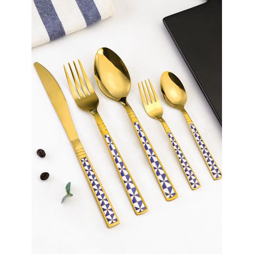 5 Pack Gold Silverware Set Stainless Steel Flatware with Spoons Forks Knife