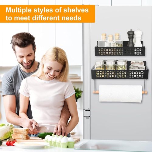 2pcs refrigerator magnetic spice rack, wall-mounted storage rack, with paper towel holder