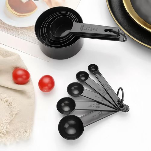 CYFAZA Measuring Cups And Spoons, 10-Piece Set, Plastic, Black