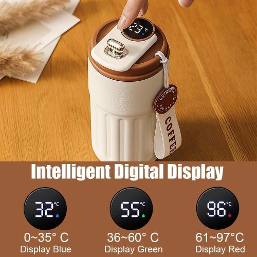 General 450ml travel coffee mug with digital temperature display for hot and cold drinks