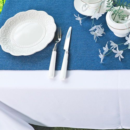 Solid Tablecloth and Table Runner Set, Washable Kitchen Dining Table Decoration for Home Party Decor, Dark Blue