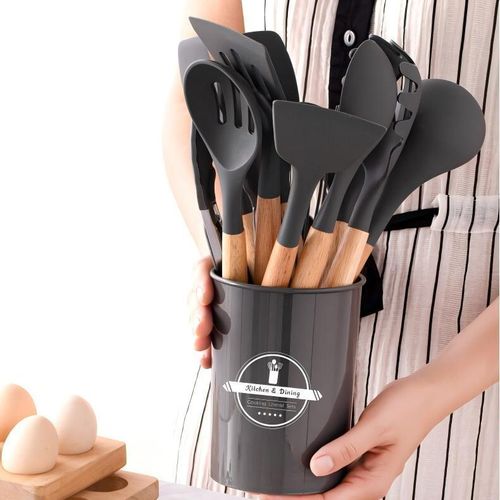 12pcs cutlery set, spoon + spatula set - black