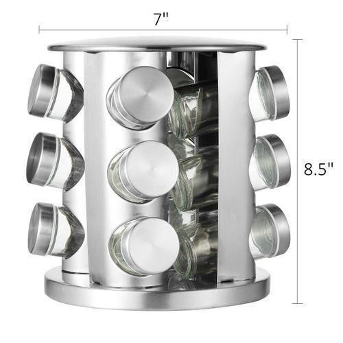 Rotating Spice Rack with 12 Glass Jars/Spice Shelves