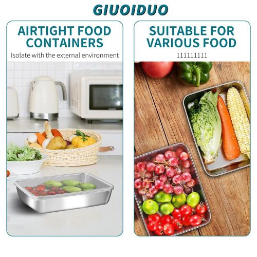 addigoes 6-Piece Stainless Steel Food Storage Container Set - Airtight Kitchen Storage Boxes with Lids, Freezer &amp; Oven Safe, Dishwasher Safe Trays &amp; Plates