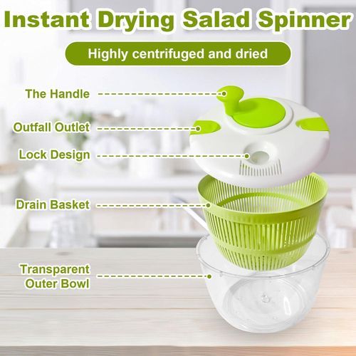Salad Spinner, Vegetable and Fruit Washing Dryer, Lettuce Spinner – 5L Large Capacity, Green, Easy to Use and Clean