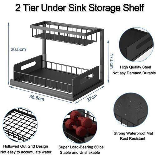 Kitchen Shelf, Spice Rack, Multi-Tier Storage Shelf, Sink Storage Basket - Black