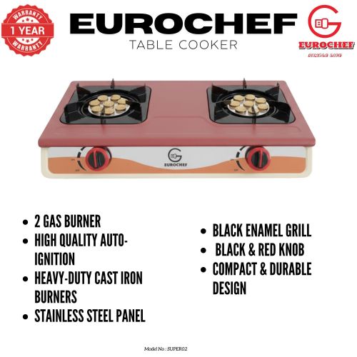 Eurochef ST-SUPER02 Heavy Duty Gas Cooker with Cast Iron Burners, Stainless Steel Panel &amp; Auto Ignition