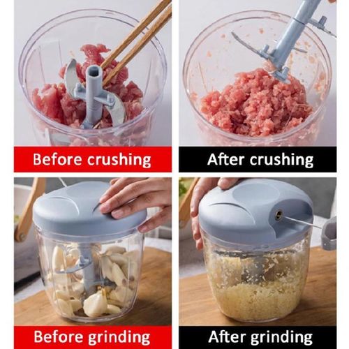 CYFAZA 900ml Manual Food Processor Vegetable Chopper Meat Grinder, Portable Hand Pull String Garlic Mincer Onion Cutter for Veggies, Ginger, Fruits, Nuts, Herbs, Blue