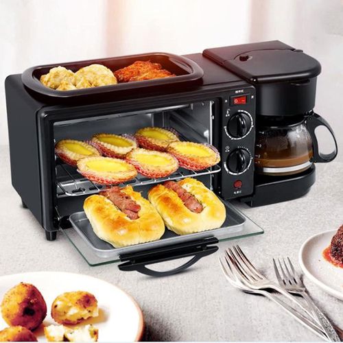 110V 220V Multifunction 3 In 1 Breakfast Machine Toaster Oven Pan Frying Coffee - Black