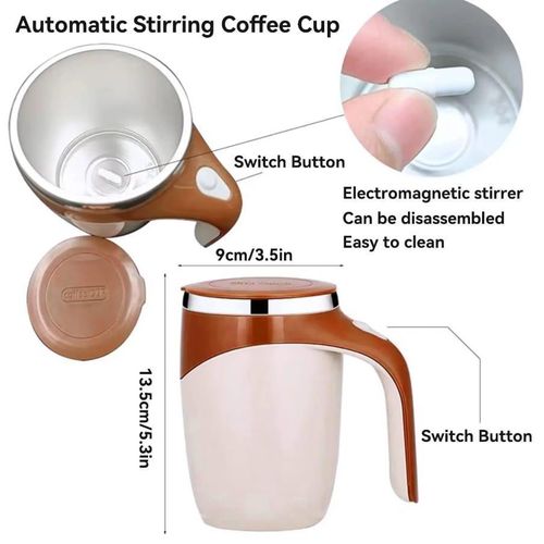 380ml Stainless Steel Magnetic Self-Stirring Mug – AAA Battery Powered