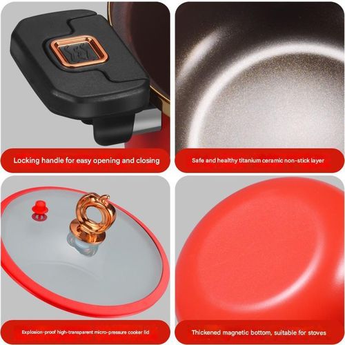 26CM Enamel Micro-Pressure Cooker, Fine Iron and Titanium Ceramic Non-Stick Soup Pot, Stew Pot, Multi-Function Cooking Pot, Gas Universal - Orange