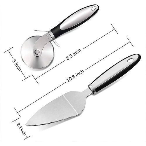 Pizza Wheel Cutter Server Set, Multipurpose Stainless Steel Pizza Cutter Pie Spatula with Sharp Blade for Cutting Pies, Pizza Slicer with Safety and Comfort Grip for Cutting Pizza and More