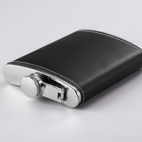 1 Pack Flask for Liquor and Funnel, Premium 8 Oz Leak Proof 18/8 Stainless Steel Pocket Hip Flask with Black Leather Cover, Great Gift Idea