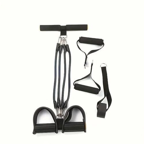 Multifunctional 4-Pole Leg Puller, TPE Resistance Bands for Full Body Workout, Push-Up Assistant, Leg and Abdominal Muscle Training - Black