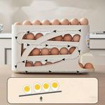 Three-layer rolling refrigerator egg storage box - holds 24 eggs, space-saving side door design, durable plastic material, large capacity kitchen and refrigerator storage, smooth glossy finish, convenient handle