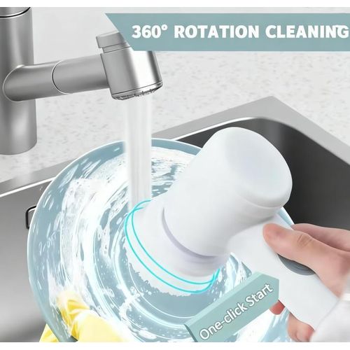 5 in1 Multifunction USB Rechargeable Spin Scrubber,Electric Cleaning Brush  With 5 Replaceable Brush Heads,For Bathroom, Shower, Tub, Kitchen Floor