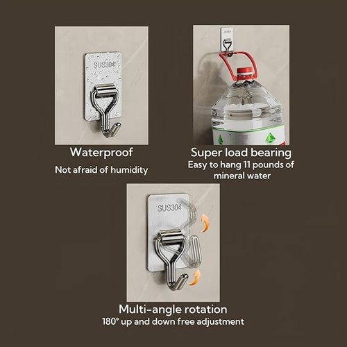 20pcs Stainless Steel Hooks - Adhesive Wall Hooks - Free 5pcs Nail-free Glue
