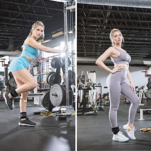 KipFit Black Ankle Straps (Pair) For Cable Machine Kickbacks, Glute Workouts, Lower Body Exercises - Adjustable Leg Straps with Neoprene Padding