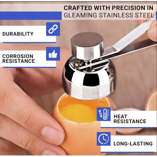 Egg Cracker Tool for Raw Eggs - Egg Shell Opener for Hard Boiled Eggs with Durable Stainless Steel Construction, Ergonomic &amp; Adjustable Design - Easy-to-Use Shell Cracker Tool for Easy-Boiled Eggs