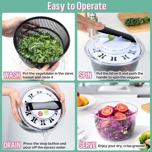 Flushrenic Salad Spinner,Fruit Washer,Vegetable Dryer,Lettuce Spinner,Salad Dryer for Washing, Spinning, and Draining Greens,with Bowl and Mesh Basket
