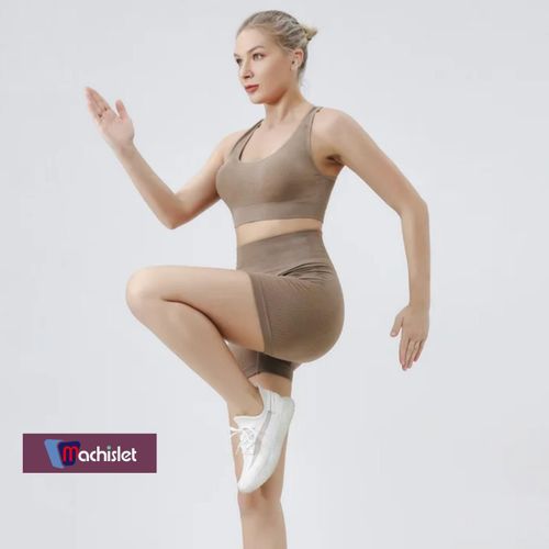 Machislet Lightweight Breathable Yoga Clothes for Women Form-fitting Workout Outfits with High Elasticity for Yoga Running Fitness(Suitable 80-145KG)-BROWN