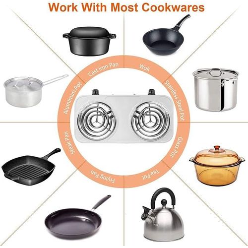Jx 2000W Portable Electric Double Coil Burner With Dual Control &amp; 5 Level Temperature Control, Easy To Clean, Lightweight Stainless Steel Countertop Stove For Kitchen Dorm Camping