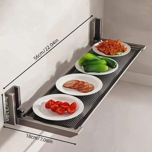 1pcs Punch-free wall-mounted folding kitchen rack, removable and washable (39cm thick + 5 hooks)