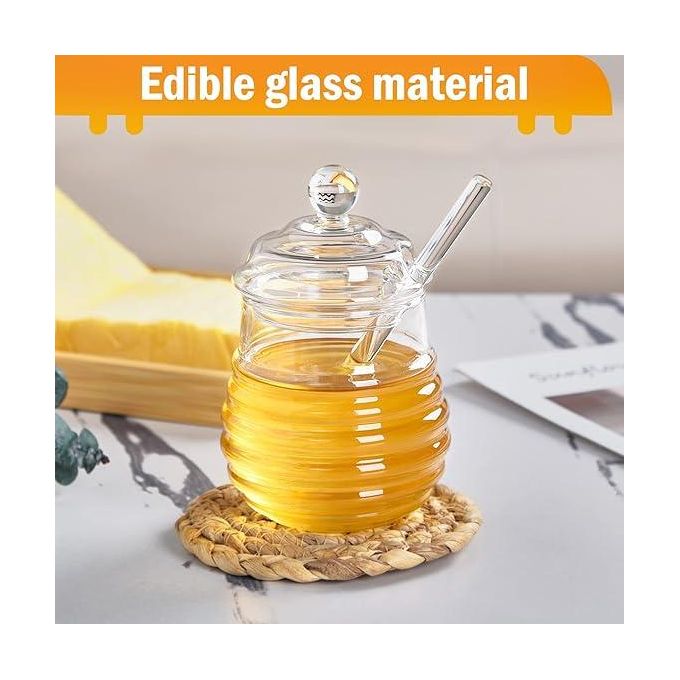 Honey Jar With Dipper And Lid,Arclyric Honey Pot Container Dispenser,Clear Arclyric Honey Container For Home Kitchen,Store Honey And Syrup,Easy To Clean