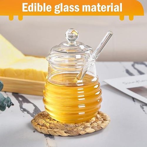 Honey Jar With Dipper And Lid,Arclyric Honey Pot Container Dispenser,Clear Arclyric Honey Container For Home Kitchen,Store Honey And Syrup,Easy To Clean