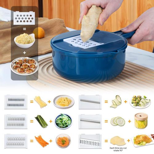 addigoes 7-in-1 Multifunction Mandoline Slicer &amp; Vegetable Chopper - Food Slicer with Container, Onion Cutter &amp; Chopping Artifact, Easy Storage (Blue)
