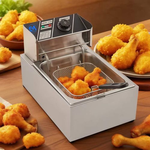 Em 6L Single Tank Energy Efficient Double Electric Chips /Chicken /Mandazi Deep Fryer Machine _ Silver EF01 (1 YR WRTY)