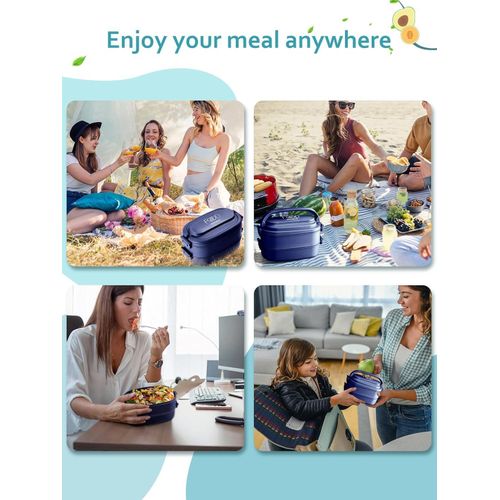 Sturdy Stackable Bento Lunch Box with Individual Compartments - Microwave Safe, Leak-Proof, Durable Polypropylene Container for Work and Outdoor Use - Navy