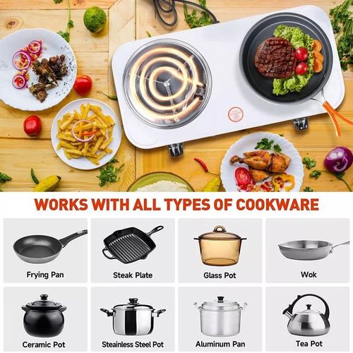 Double Burner Hot Plate 2000W 5 Gears Temperature Control Cooking Ranges Dorm