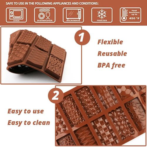 2 Pcs Creative Chocolate Molds with 100pc golden chocolate wrapping paper, Candy Bar Molds Silicone Deep Shapes, Silicone Molds for Wax Melts Non Stick Large