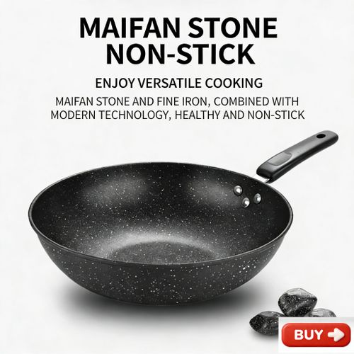 Smartraha life RahaLife 30CM Non Stick Pan Medical Stone Wok Physical Sufuria Cookware Saute Deep Frying Cooking Pots