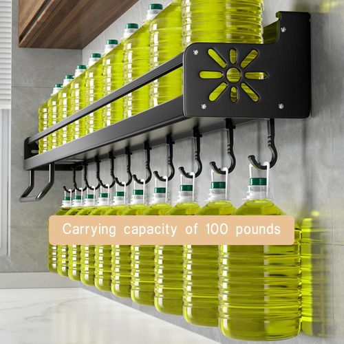 60cm wall-mounted spice rack, no drilling required, with 10 hooks for hanging on the wall, suitable for storing 2 cups of spices - Black