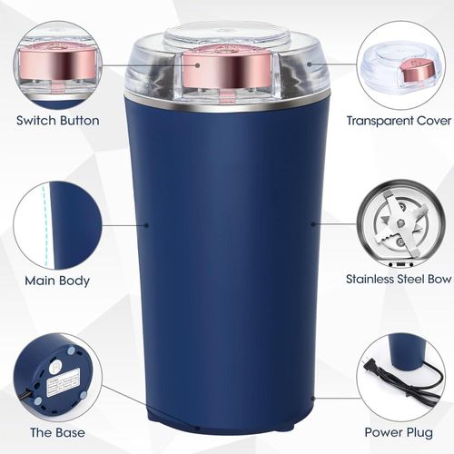 200W Electric Herb Grinder Fast Grinding for Dry Spices Flower Buds with Brush One-Touch Button for Herbs Nuts Grains