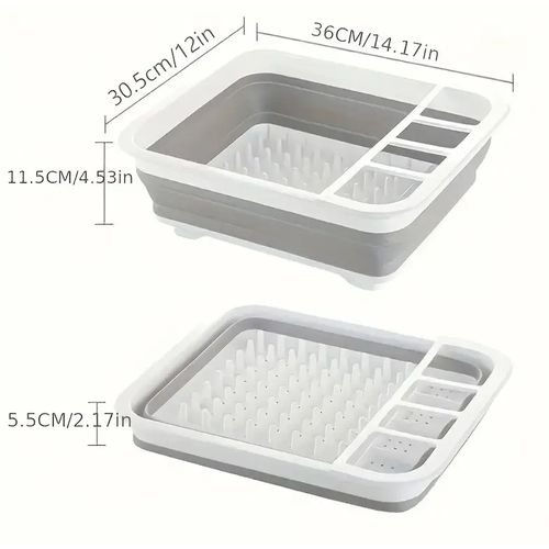 Large White Foldable Dish Drainer Plate Cutlery Basket，Collapsible Dish Drainer