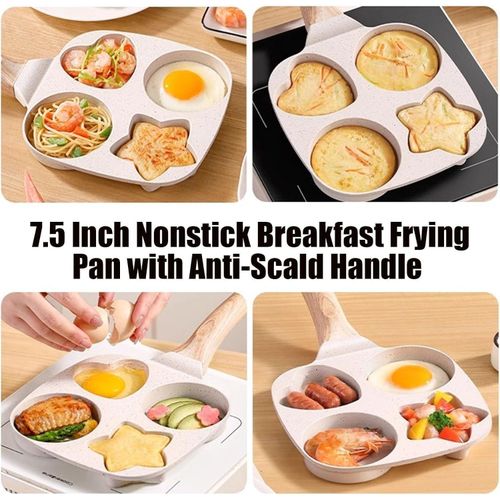 4-Grid Non-Stick Omelette Pan with Scald-Proof Handles, Kitchen Gadgets for Pancakes, Burgers, and Sandwiches - White