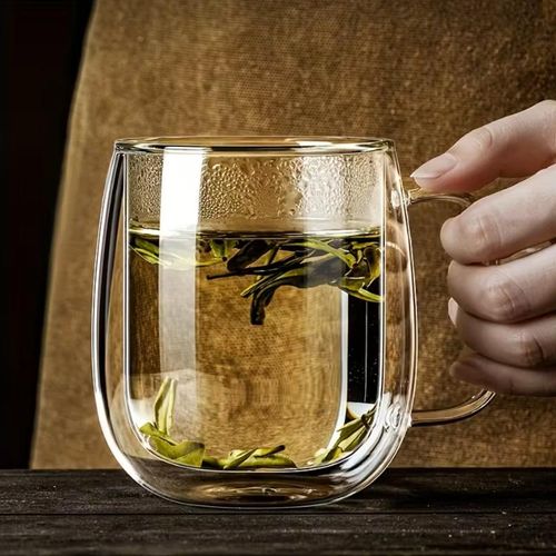 KnMn 2PCS 350ML 12OZ Double-Walled Insulated Glass Coffee Mugs with Handles