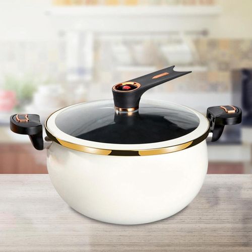 Mini Pressure Cooker 8L Fast Heating Pressure Cooker with Locking Handle Induction Cooker Non-stick Soup Pot - White